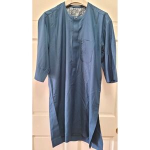 Men's Pakistani Lightweight Soft Kurta Pant Suit Set - Blue - 45" Chest
